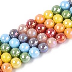 Snoer 10mm ronde veel kleurige kralen, 38-40 stuks