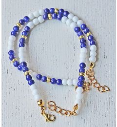 Armband donkerblauwe en witte rocaille kralen