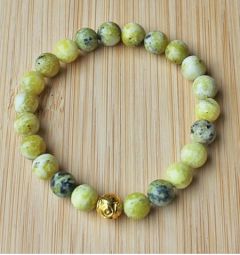 Armband 8mm geel/groene turkoois kralen, 18-19cm.