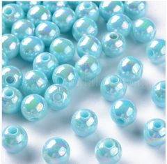 Acryl kralen lichtblauw turkoois met AB color 10mm, 35 stuks