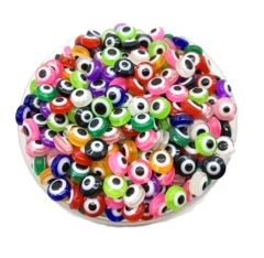 Acryl kralen boze oog kleurig, rond 6mm. Gemiddeld 50 stuks