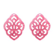 Resin (oorbel)hanger barok ruit pastel roze 42x32mm. Per stuk.