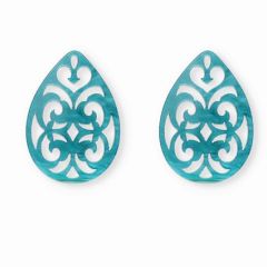 Resin druppel barok oorbelhanger,groen-blauw, 38x27mm. Per stuk.
