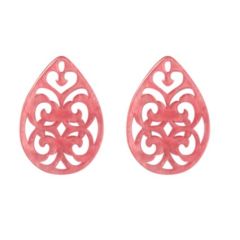 Resin (oorbel)hanger barok druppel roze38x27mm. Per stuk.