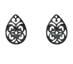 Resin (oorbel)hanger barok druppel zwart, 38x27mm. Per stuk.