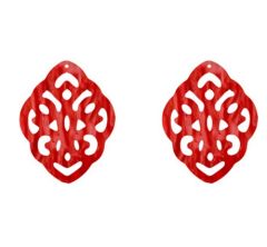 Resin (oorbel)hanger barok ruit chili red 42x32. Per stuk.