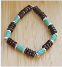 Armband groene turkoois, hematiet en kokos