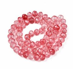 Snoer rood-oranje-roze gemeleerde kralen facetgeslepen, 6mm. 50-53 stuks