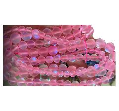 Snoer imitatie Maansteen mat roze kristal met regenboog coating, 8mm
