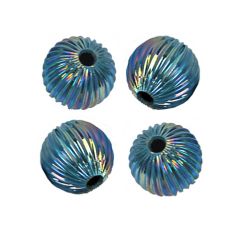 Acryl geribbelde kraal turkoois kleur met AB, 14mm. Per 5 stuks
