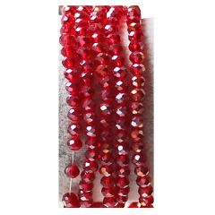 Snoer facetgeslepen ronde transparant licht rode siam kleur glaskralen 6mm, 47-49 st.