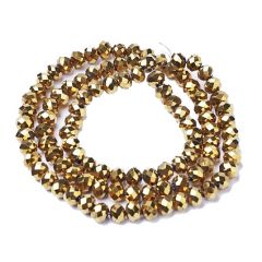 Zakje/snoer facetgeslepen goudplated kralen 8x6mm, 32-34 stuks.