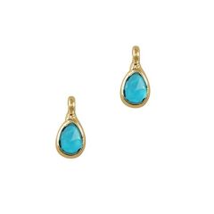 Kristal glas mini hanger druppel blue gold, 10x5mm, per stuk.