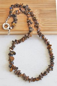 Ketting bruine Tijgeroog splitkralen, 52cm.