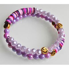 Memory wire armband lila met smiley's