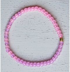 Armband ronde 4mm roze en lila glaskralen, 17-18cm