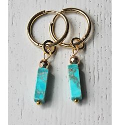 Huggie hoop oorbellen roestvrij staal, goldplated, met imperial jaspis hangers