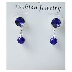 Oorstekers / stud oorbellen donker saffierblauw met hangers