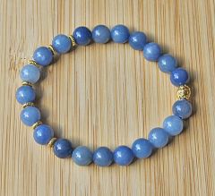 Armband blauwe 8mm Aventurijn kralen, met goudkleurige schijfjes