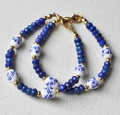 Armband delftsblauwe kralen met facetgeslepen Jaspis kralen