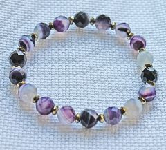 Armband facetgeslepen 8mm AAA kwaliteit Agaatkralen lila, paars, wit. 