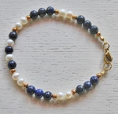 Armband 6mm Lapis Lazuli kralen met zoet water pareltjes