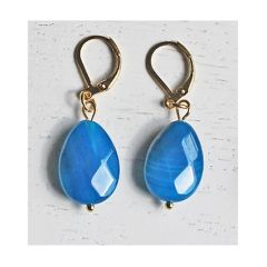 Oorbellen blauwe facetgeslepen druppel Agaat 18x13mm