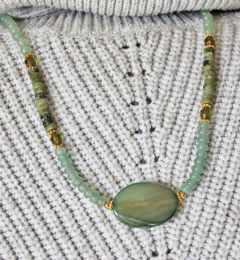 Ketting groene Agaat met Aventurijn en Serpentijn, 42cm