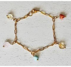 Schakel armband met citrine, rozekwarts en aventurijn