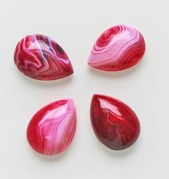 Cabochon druppel Agaat roze-rood-wit gestreept 18x25mm. Per stuk.