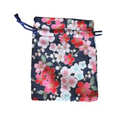 Cadeau zakje voor sieraden, 10x8cm, donkerblauw met bloemen