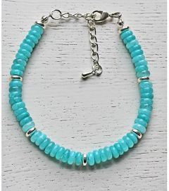 Armband aquamarijn kleur jade, 6x3m en silverplated hematiet