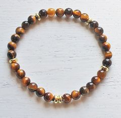 Armband 6mm bruine Tijgeroog kralen met goudplated hematiet, 20cm