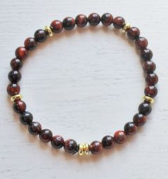 Armband 6mm rode tijgeroog kralen met goudplated hematiet, 20cm