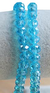 Snoer facetgeslepen kristal kralen 8x6mm, azuurblauw, AB coated. Crystal suncatcher.