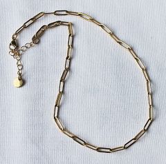 Paperclip ketting, rvs, goldplated, 41cm + verlengketting