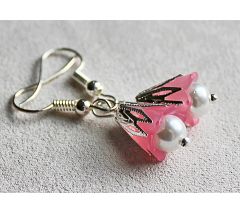 Set sierlijke oorbellen roze met zilver en glaspareltje