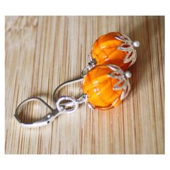 Set oorbellen mandarijn oranje glas hanger