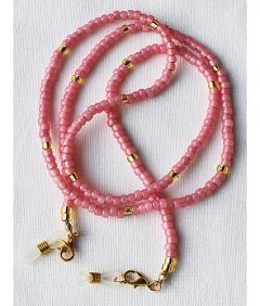 Brille koord donker roze met goudkleurige 4mm Miyuki kralen, 75cm