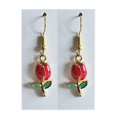 Oorbellen rood emaille tulpje