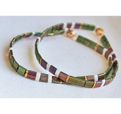 Armband Miyuki Tila olivine groen met brons en wit 