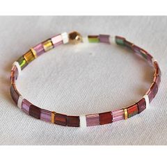 Armband Miyuki Tila kralen light amethist en wijnrood, 18cm