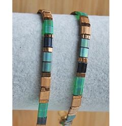 Armband Miyuki Tila metallic blauw-groen met peru bruin