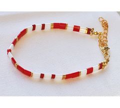 Miyuki tila armband rood-wit en goud