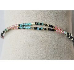 Armband Miyuki delica 2mm kraaltjes, roze groen goud zwart