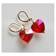 Oorbellen glaskraal hartje rood