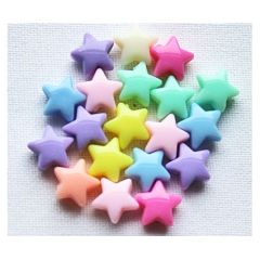 Acryl pastel kleur sterretjes,  9.5-10x10.5x5mm. Per 30 stuks.