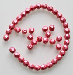 Zakje facetgeslepen pastel mat metallic kralen 6mm koraal roze met parelglans, 30st.