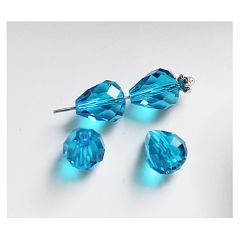 Facetgeslepen druppelkraal AAA kristal glas 10x12mm, capri blauw. Per 3 stuks.