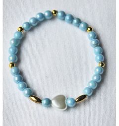 Armband 6mm pastel blauwe kralen met hartje